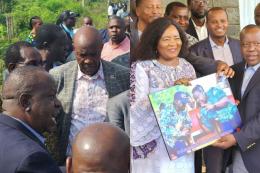 Collage photo of Fred Matiang'i with a delegation of Kisii leaders in Bondo Siaya.